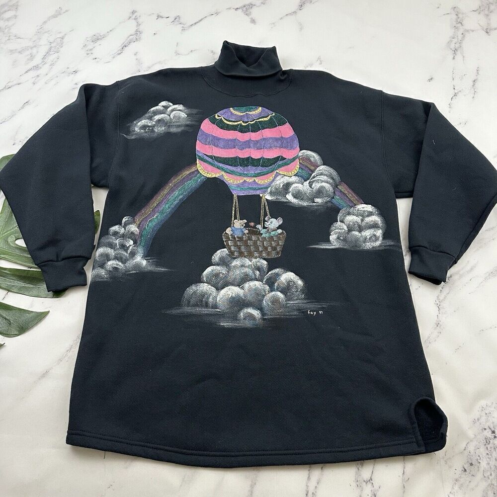 ProSpirit Womens Vintage 90s Hand Painted Sweatshirt Size Xl Black Rainbow